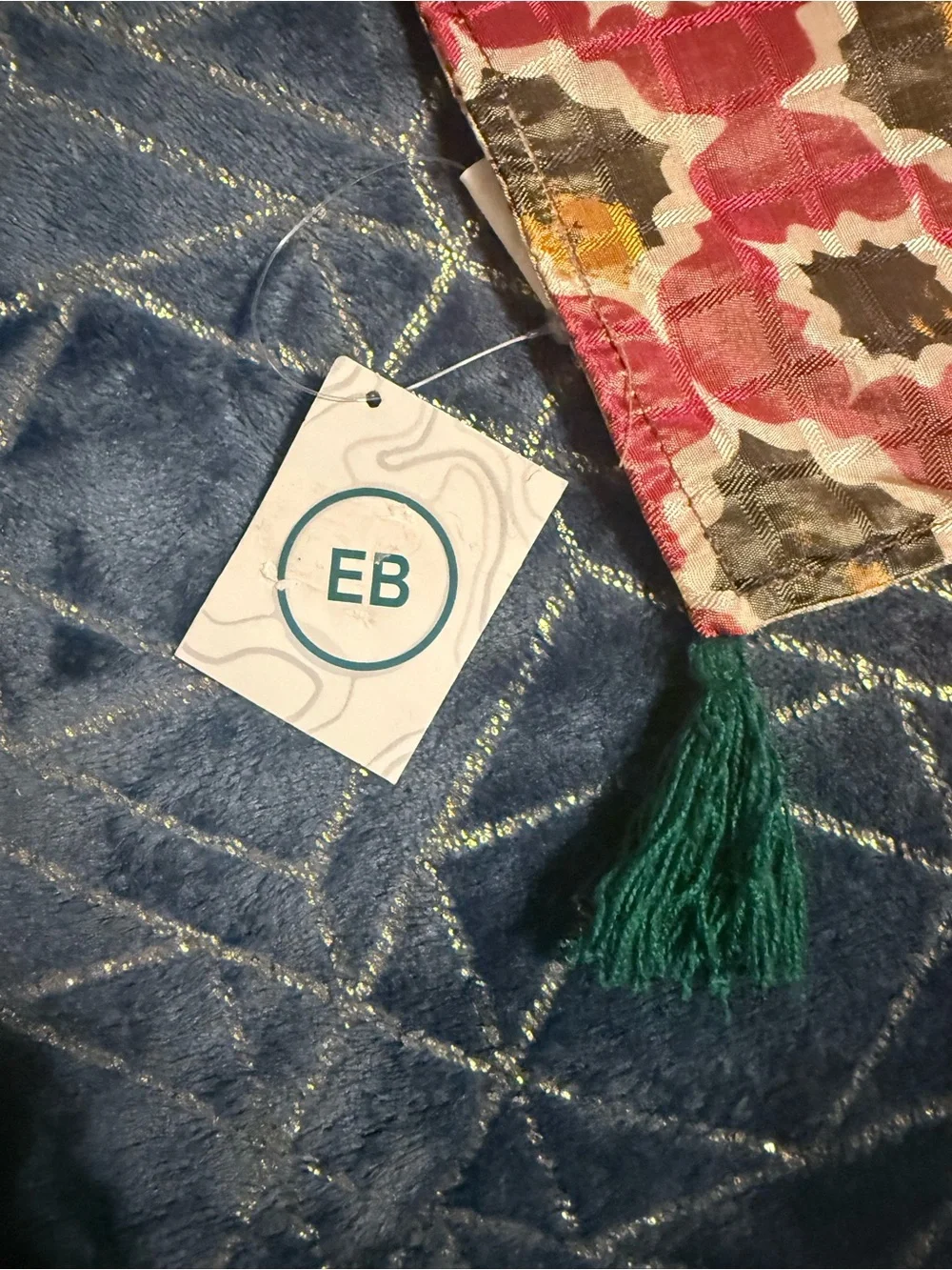 EB Denim Reversible Multicolor Patchwork Floral Scarf Wrap with Tassel Accent